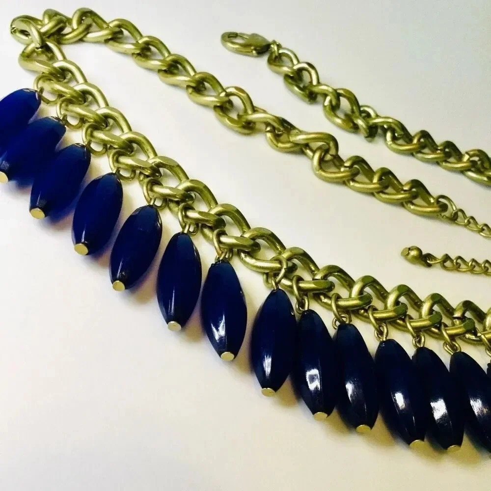 JC Penney‎ Womens Gold Tone Chain Blue Stone Statement Necklace with Extension